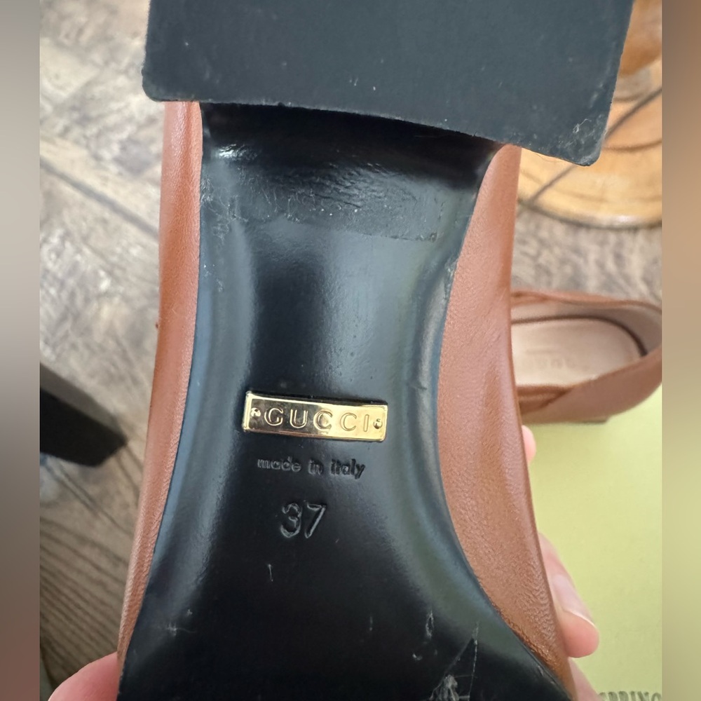 Gucci Brown Bonny Bow Crystal Chain leather Pumps Woman 37 w/ shoe bag - NO BOX - Picture 14 of 16